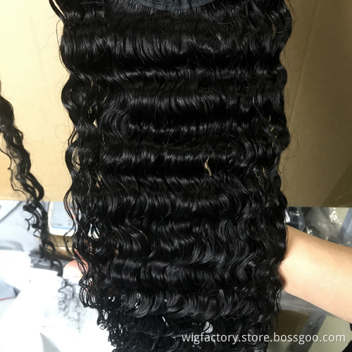 Factory wholesale cheap human ponytail hot selling, loose deep wave remi high ponytail, natural color ponytail indian hair